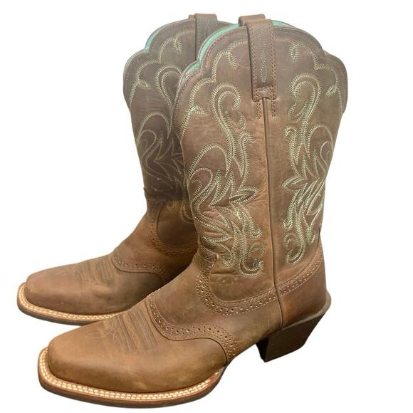 ARIAT COWGIRL BOOTS LEGEND WESTERN SZ 7.5 SQUARE TOE EMBROIDERED HERITAGE ROUGH - Picture 12 of 16
